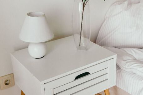 Bedside Table - White Table Lamp on Top of Nightstand