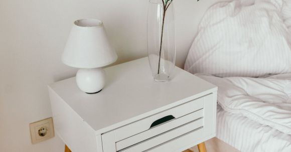 Bedside Table - White Table Lamp on Top of Nightstand