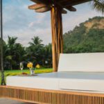 Mattress - Brown Wooden Framed With White Mattress Hanging Bed Surrounded by Green Grass