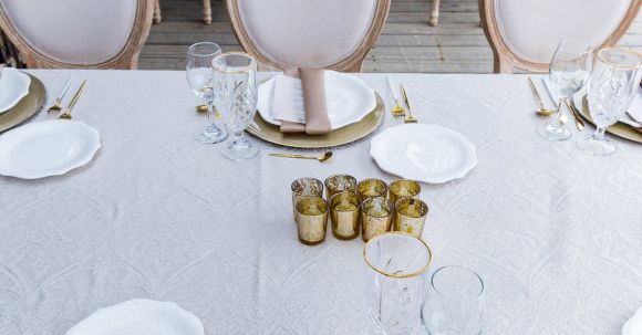 Dining Set - Table Settings with White Table Cloths