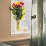 Bed - Tulips in Clear Vase Beside Window