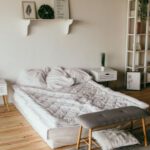 Bed - White Wooden Shelf Beside Bed