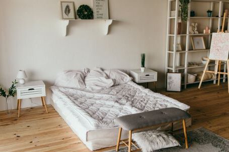 Bed - White Wooden Shelf Beside Bed