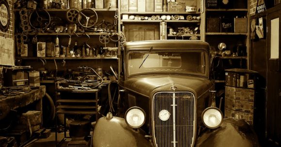Garage Shelves - Black Vintage Car on Garage