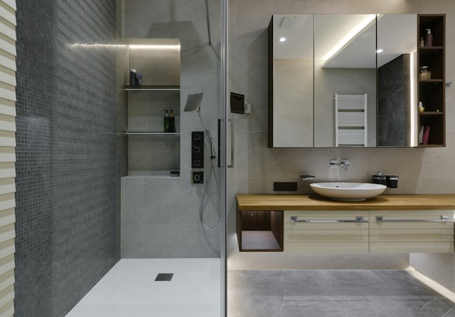 bathroom with cabinets